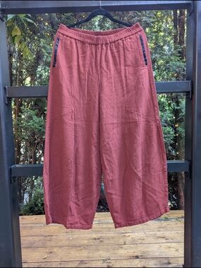 Ji Qie Gu Er Rust Cotton Linen Blend Wide Leg Pants Mori Girl Lagenlook XL